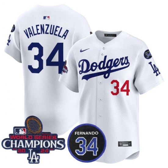 Men's Los Angeles Dodgers #34 Toro Valenzuela White 2024 World Series With No. 34 Limited Stitched Baseball Jersey1 - Ujersey