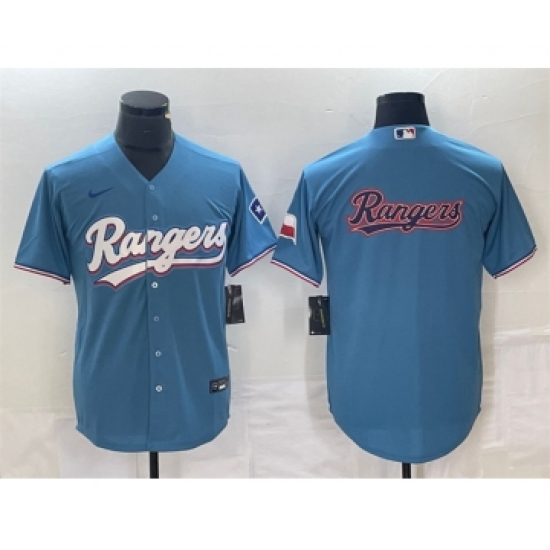 Men's Texas Rangers Blue Team Big Logo Cool Base Stitched Baseball Jersey - Ujersey