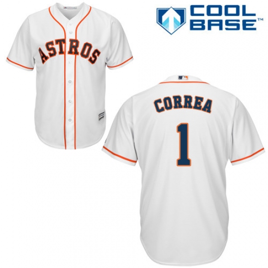 Youth Majestic Houston Astros #1 Carlos Correa Authentic White Home Cool Base MLB Jersey - Ujersey