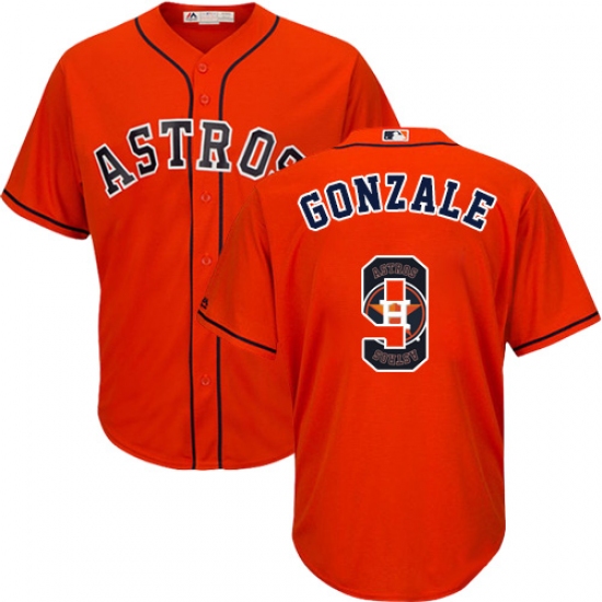 Men's Majestic Houston Astros #9 Marwin Gonzalez Authentic Orange Team Logo Fashion Cool Base MLB Jersey - Ujersey