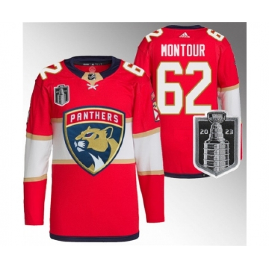 Men's Florida Panthers #62 Brandon Montour Red 2023 Stanley Cup Final Stitched Jersey - Ujersey