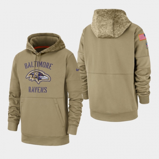 Men's Baltimore Ravens Tan 2019 Salute to Service Sideline Therma Pullover Hoodie - Ujersey