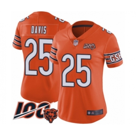 Women's Chicago Bears #25 Mike Davis Orange Alternate 100th Season Limited Football Jersey - Ujersey