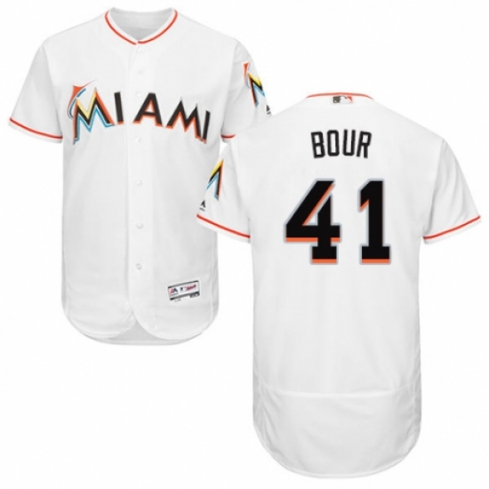 Men's Majestic Miami Marlins #41 Justin Bour White Home Flex Base Authentic Collection MLB Jersey - Ujersey