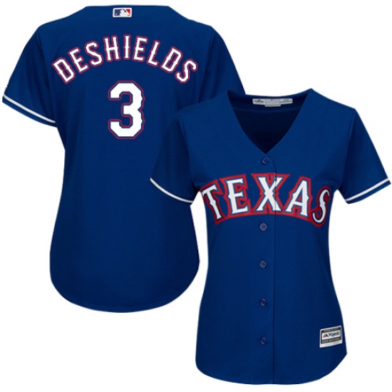 Women's Majestic Texas Rangers #3 Delino DeShields Replica Royal Blue Alternate 2 Cool Base MLB Jersey - Ujersey