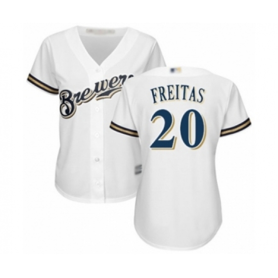 Women's Milwaukee Brewers #20 David Freitas Authentic White Home Cool Base Baseball Player Jersey