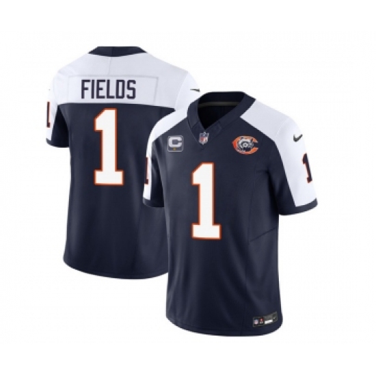 Men's Chicago Bears #1 Justin Fields Navy White 2023 F.U.S.E. 1-star C Throwback Limited Football Stitched Game Jersey - Ujersey