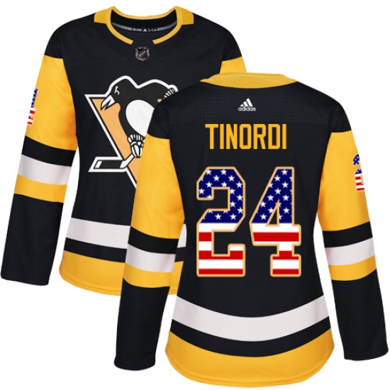 Women's Adidas Pittsburgh Penguins #24 Jarred Tinordi Authentic Black USA Flag Fashion NHL Jersey - Ujersey