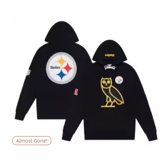 Men's Pittsburgh Steelers OVO x NFL Black OG Owl Pullover Hoodie - Ujersey
