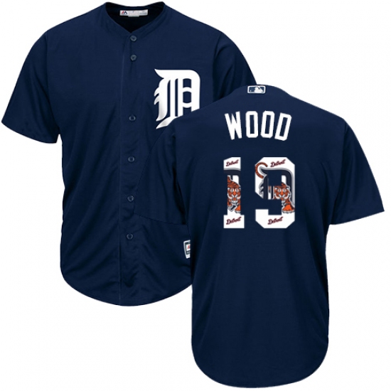 Men's Majestic Detroit Tigers #19 Travis Wood Authentic Navy Blue Team Logo Fashion Cool Base MLB Jersey - Ujersey