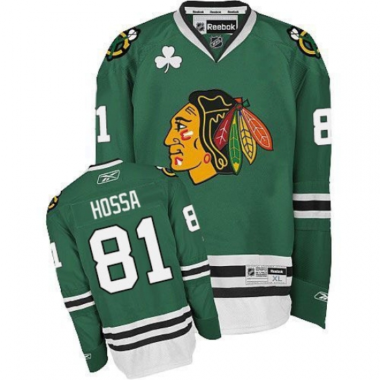 Men's Reebok Chicago Blackhawks #81 Marian Hossa Authentic Green NHL Jersey - Ujersey