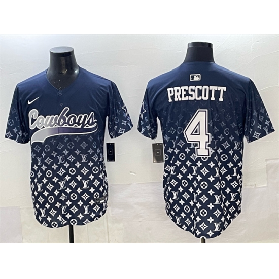 Men's Dallas Cowboys #4 Dak Prescott Navy Limited Stitched Baseball Jersey - Ujersey