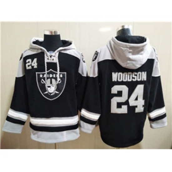 Men's Las Vegas Raiders #24 Charles Woodson Ageless Must-Have Lace-Up Pullover Football Hoodie - Ujersey