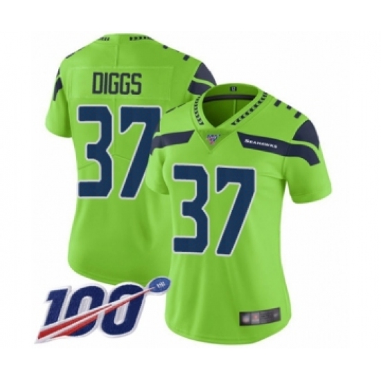 Women's Seattle Seahawks #37 Quandre Diggs Limited Green Rush Vapor Untouchable 100th Season Football Jersey - Ujersey