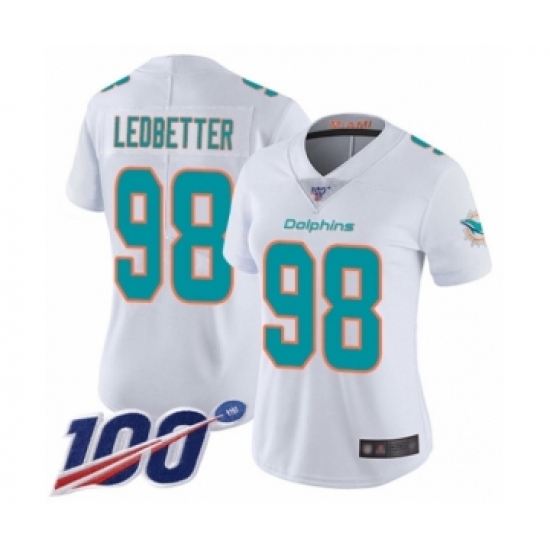 Women's Miami Dolphins #98 Jonathan Ledbetter White Vapor Untouchable Limited Player 100th Season Football Jersey - Ujersey