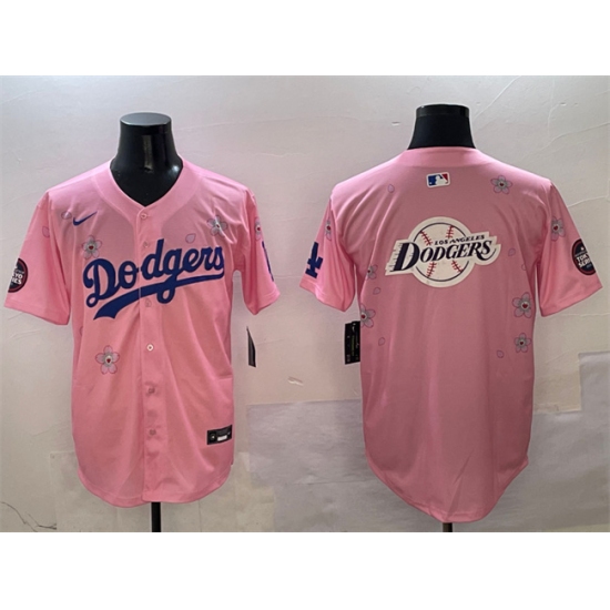 Men's Los Angeles Dodgers Team Big Logo Pink 2025 Tokyo Series Limited Stitched Baseball Jersey - Ujersey