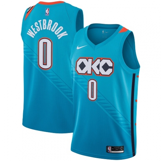 Men's Nike Oklahoma City Thunder #0 Russell Westbrook Swingman Turquoise NBA Jersey - City Edition - Ujersey