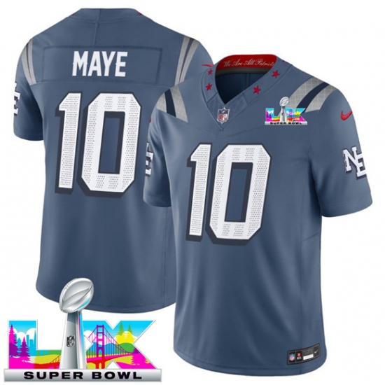 Men's New England Patriots #10 Drake Maye Storm Blue 2025 F.U.S.E. Super Bowl LX “Rivalries” Vapor Limited Football Stitched Jersey - Ujersey