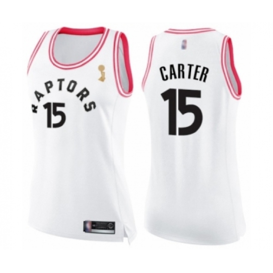 Women's Toronto Raptors #15 Vince Carter Swingman White Pink Fashion 2019 Basketball Finals Champions Jersey - Ujersey