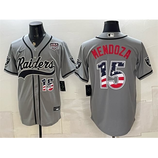 Men's Las Vegas Raiders #15 Fernando Mendoza Gray USA 250 Fourth of July Vapor Limited Stitched Baseball Jersey