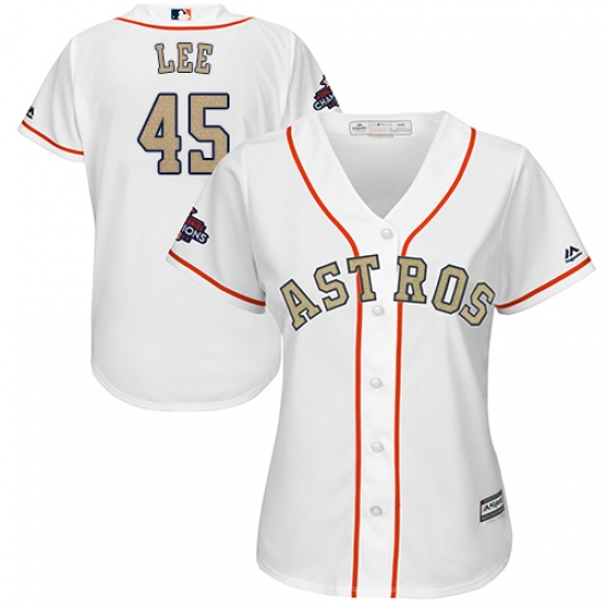 Women's Majestic Houston Astros #45 Carlos Lee Authentic White 2018 Gold Program Cool Base MLB Jersey - Ujersey
