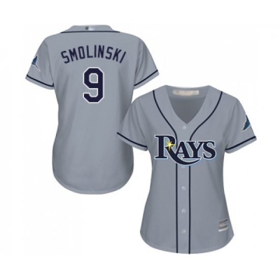Women's Tampa Bay Rays #9 Jake Smolinski Replica Grey Road Cool Base Baseball Jersey - Ujersey