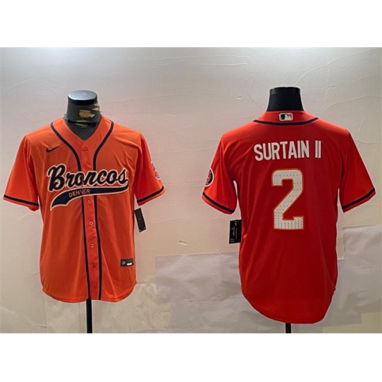 Men's Denver Broncos #2 Pat Surtain II Orange Cool Base Stitched Baseball Jerseys - Ujersey