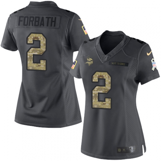 Women's Nike Minnesota Vikings #2 Kai Forbath Limited Black 2016 Salute to Service NFL Jersey - Ujersey