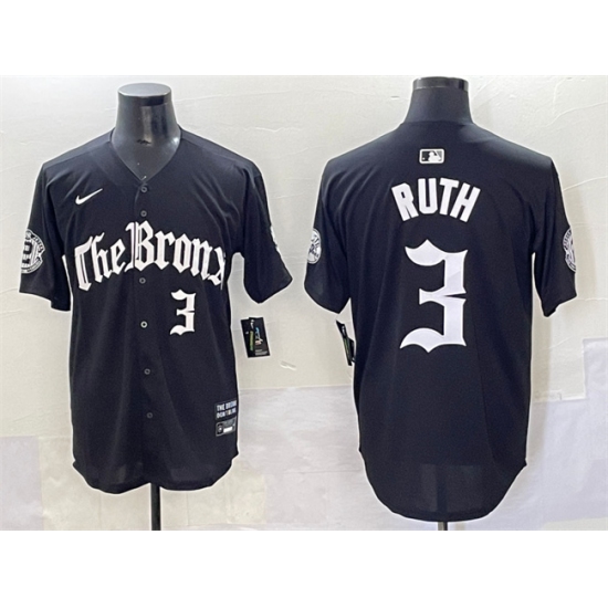Men's New York Yankees #3 Babe Ruth Black 'Gothic Legacy Edition' Vapor Premier Limited Stitched Baseball Jersey - Ujersey