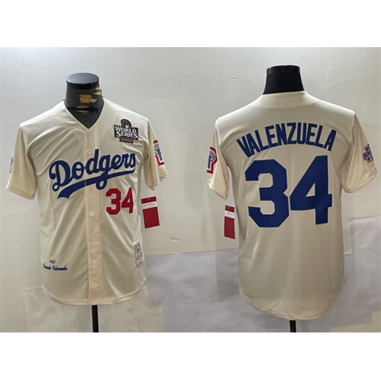 Men's Los Angeles Dodgers #34 Toro Valenzuela Cream 1981 Cooperstown Stitched Baseball Jersey - Ujersey