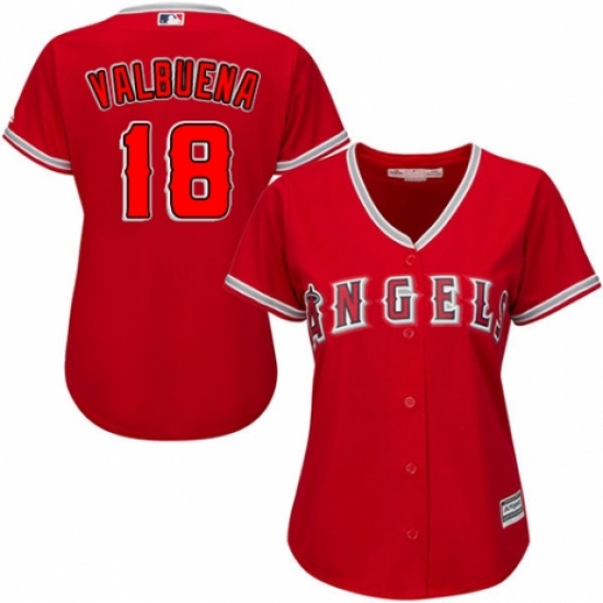 Women's Majestic Los Angeles Angels of Anaheim #18 Luis Valbuena Authentic Red Alternate MLB Jersey - Ujersey
