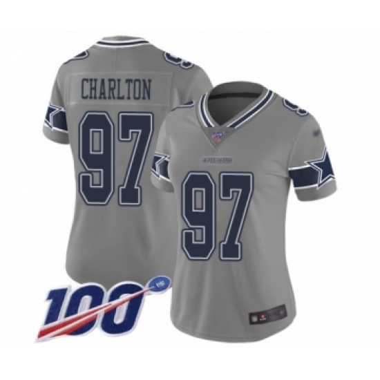 Women's Dallas Cowboys #97 Taco Charlton Limited Gray Inverted Legend 100th Season Football Jersey - Ujersey