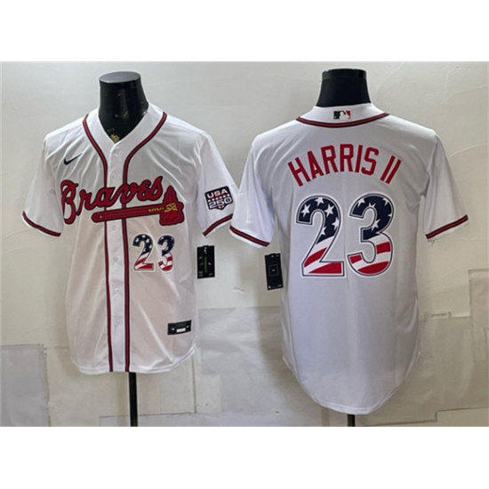 Men's Atlanta Braves #23 Michael Harris II White USA 250 Fourth of July Home Stadium Stitched Baseball Jersey - Ujersey