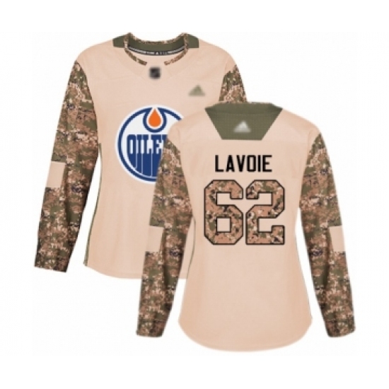 Women's Edmonton Oilers #62 Raphael Lavoie Authentic Camo Veterans Day Practice Hockey Jersey - Ujersey