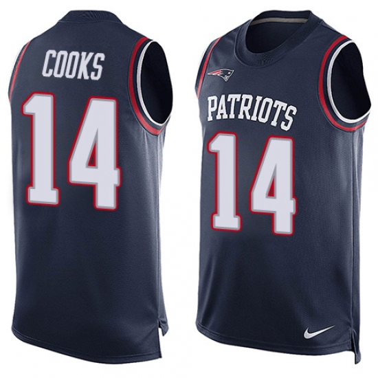 Men's Nike New England Patriots #14 Brandin Cooks Limited Navy Blue Player Name & Number Tank Top NFL Jersey - Ujersey