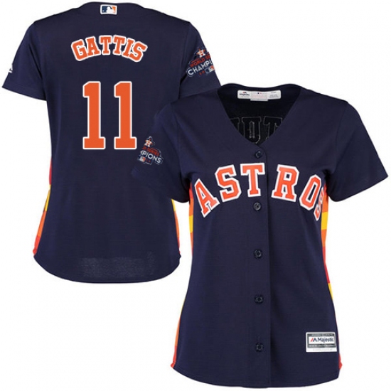 Women's Majestic Houston Astros #11 Evan Gattis Authentic Navy Blue Alternate 2017 World Series Champions Cool Base MLB Jersey - Ujersey