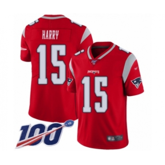 Men's New England Patriots #15 NKeal Harry Limited Red Inverted Legend 100th Season Football Jersey - Ujersey