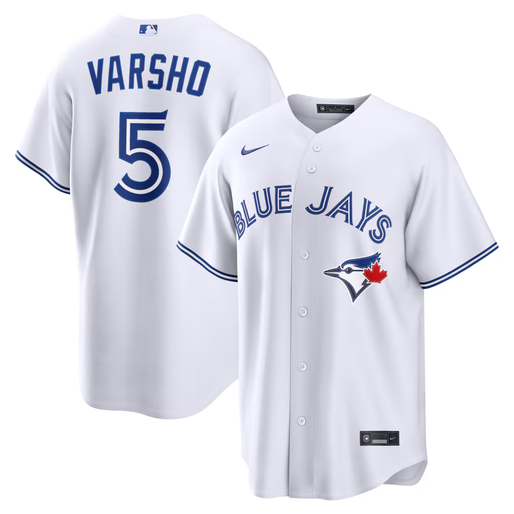 Men's Toronto Blue Jays Daulton Varsho Nike White Home Replica Jersey - Vujersey Los Angeles Rams