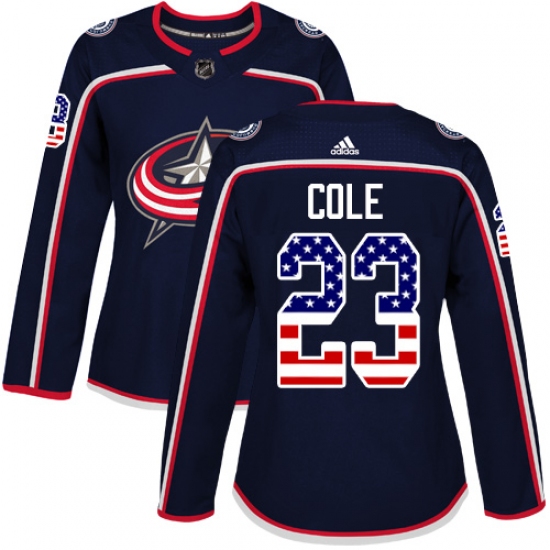Women's Adidas Columbus Blue Jackets #23 Ian Cole Authentic Navy Blue USA Flag Fashion NHL Jersey - Ujersey