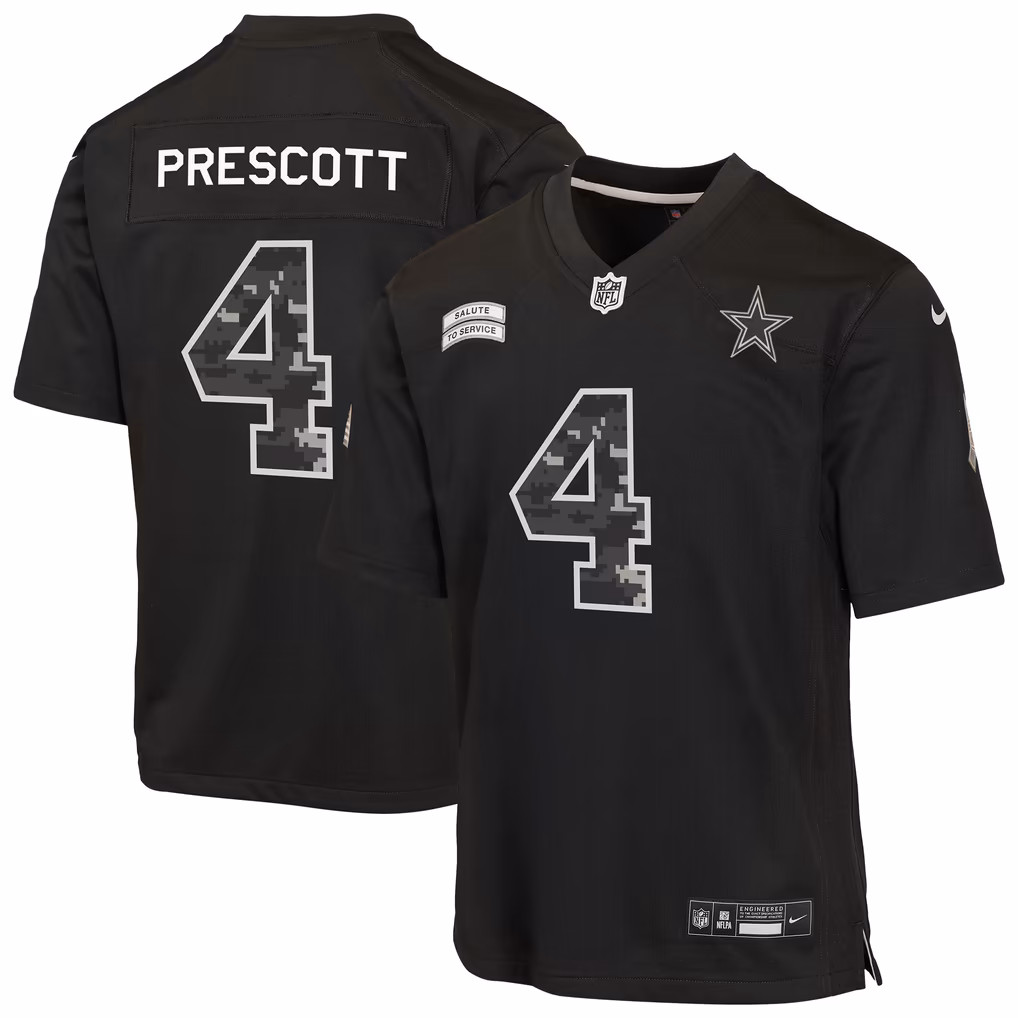 Youth Dallas Cowboys Dak Prescott Nike Black 2026 Salute to Service Game Jersey - U-jersey