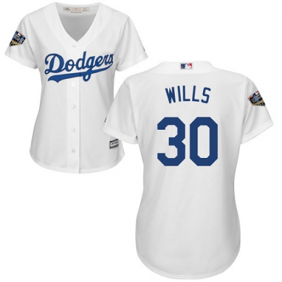 Women's Majestic Los Angeles Dodgers #30 Maury Wills Authentic White Home Cool Base 2018 World Series MLB Jersey - Ujersey