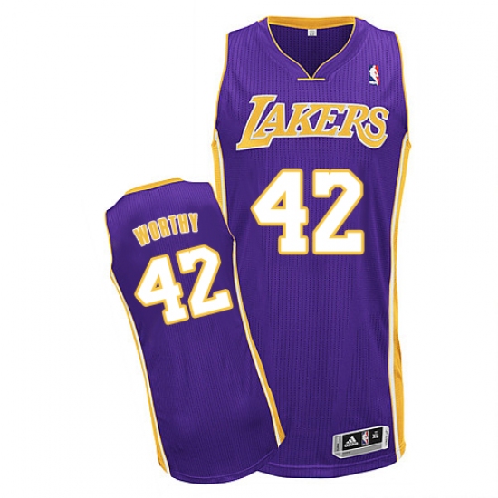 Men's Adidas Los Angeles Lakers #42 James Worthy Authentic Purple Road NBA Jersey - Ujersey