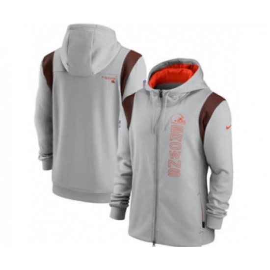 Men's Cleveland Browns 2021 Gray Sideline Team Performance Full-Zip Hoodie - Ujersey