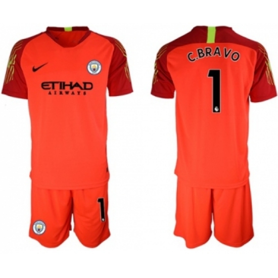 Manchester City #1 C.Bravo Red Goalkeeper Soccer Club Jersey
