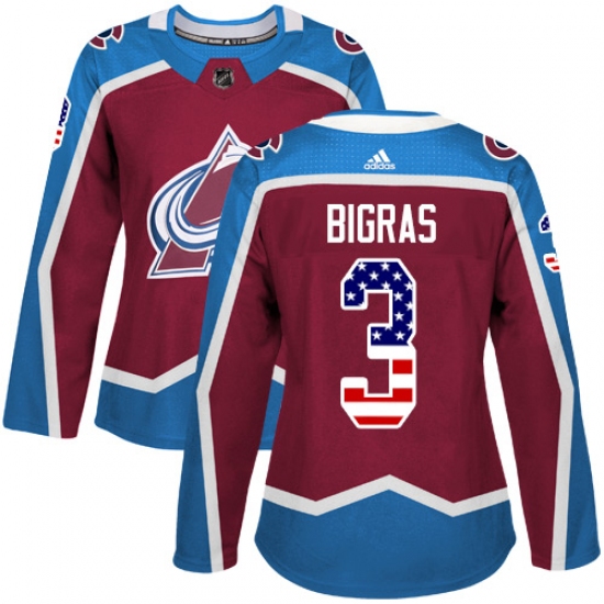 Women's Adidas Colorado Avalanche #3 Chris Bigras Authentic Burgundy Red USA Flag Fashion NHL Jersey