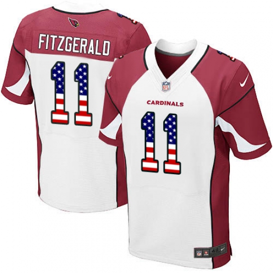 Men's Nike Arizona Cardinals #11 Larry Fitzgerald Elite White Road USA Flag Fashion NFL Jersey - ujerseystore