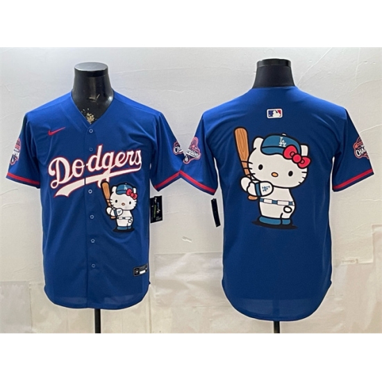 Men's Los Angeles Dodgers Team Big Logo Royal Hello Kitty Night 2025 World Series Champions Stitched Baseball Jersey - Ujersey