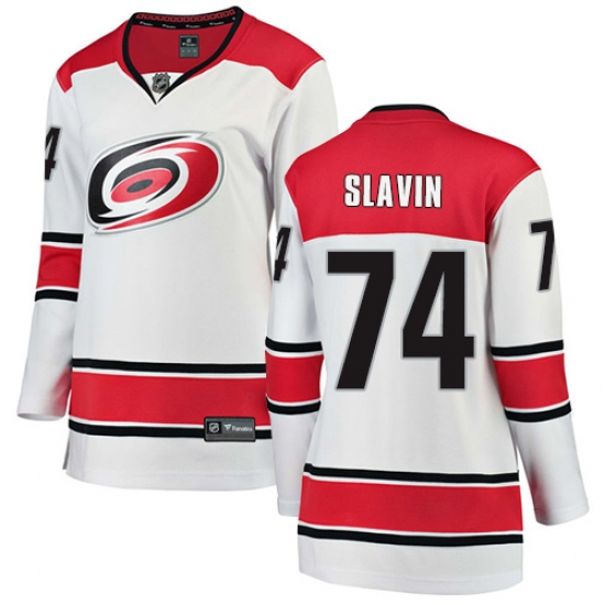 Women's Carolina Hurricanes #74 Jaccob Slavin Authentic White Away Fanatics Branded Breakaway NHL Jersey - Ujersey