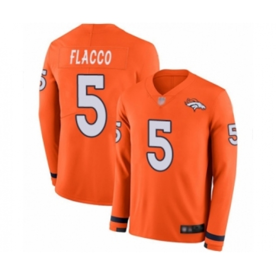 Youth Denver Broncos #5 Joe Flacco Limited Orange Therma Long Sleeve Football Jersey - Ujersey