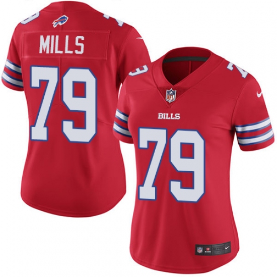 Women's Nike Buffalo Bills #79 Jordan Mills Limited Red Rush Vapor Untouchable NFL Jersey - Ujersey